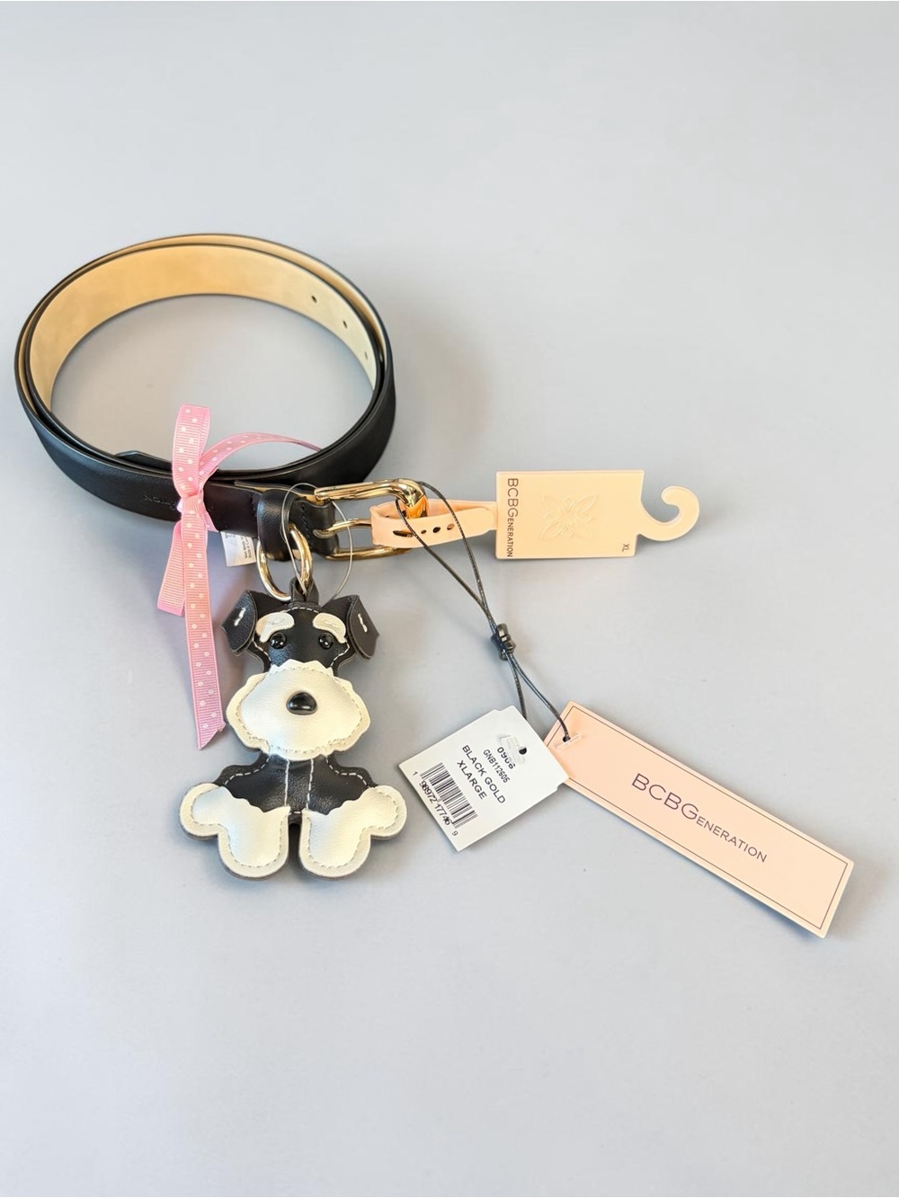 BCBGeneration Black Belt with detachable Dog Charm NWT Size XL